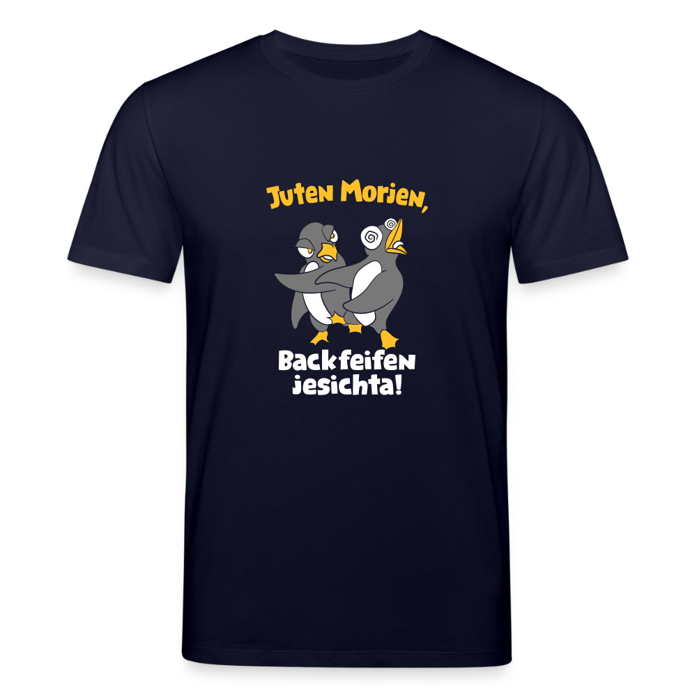 Juten Morjen, Backfeifenjesichta! - Unisex Bio T-Shirt - Navy