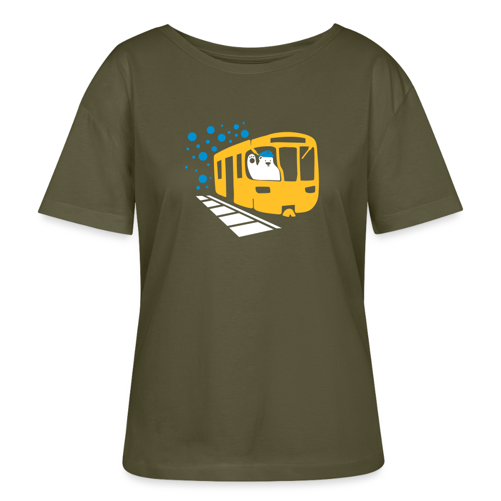 Bär in U-Bahn Kommt - Relaxed Rundhals Frauen Bio-T-Shirt - Khaki