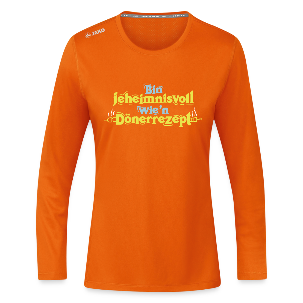 Bin jeheimnisvoll wie'n Dönerrezept. - Frauen Sport Langarmshirt - Neonorange
