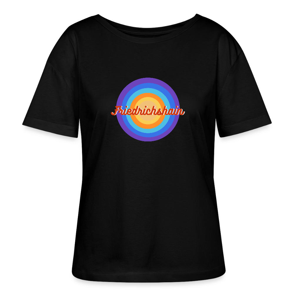 Friedrichshain Retro - Relaxed Rundhals Frauen Bio-T-Shirt - Schwarz