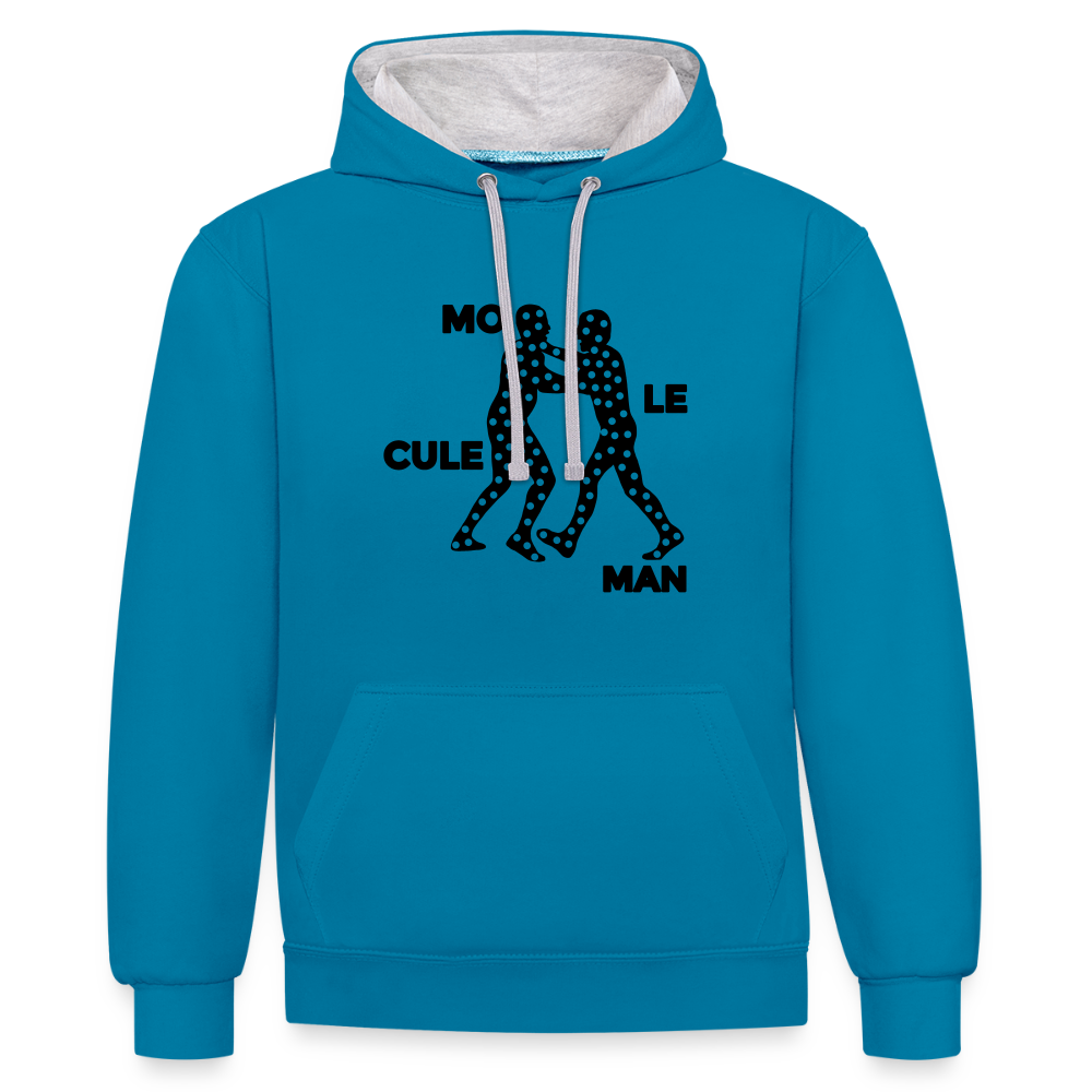 Mo le cule Man - Kontrast Hoodie - Pfauenblau/Grau meliert