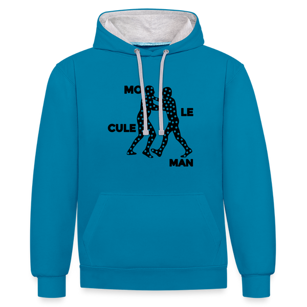 Mo le cule Man - Kontrast Hoodie - Pfauenblau/Grau meliert