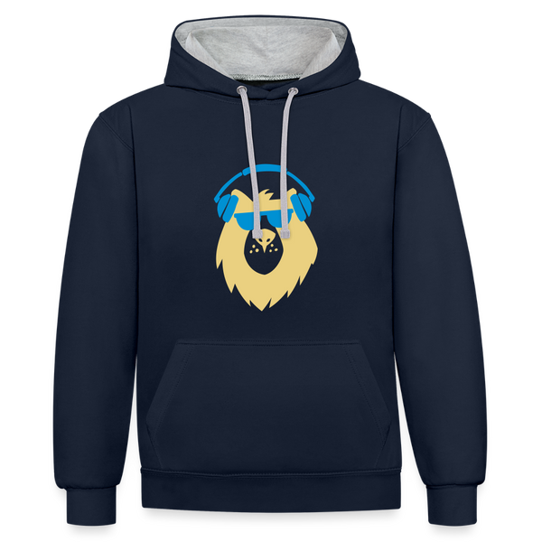 Bär mit Kopfhörern - Kontrast Hoodie - Navy/Grau meliert