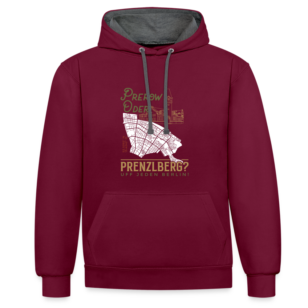 Prerow oder Prenzlberg - Kontrast Hoodie - Weinrot/Anthrazit