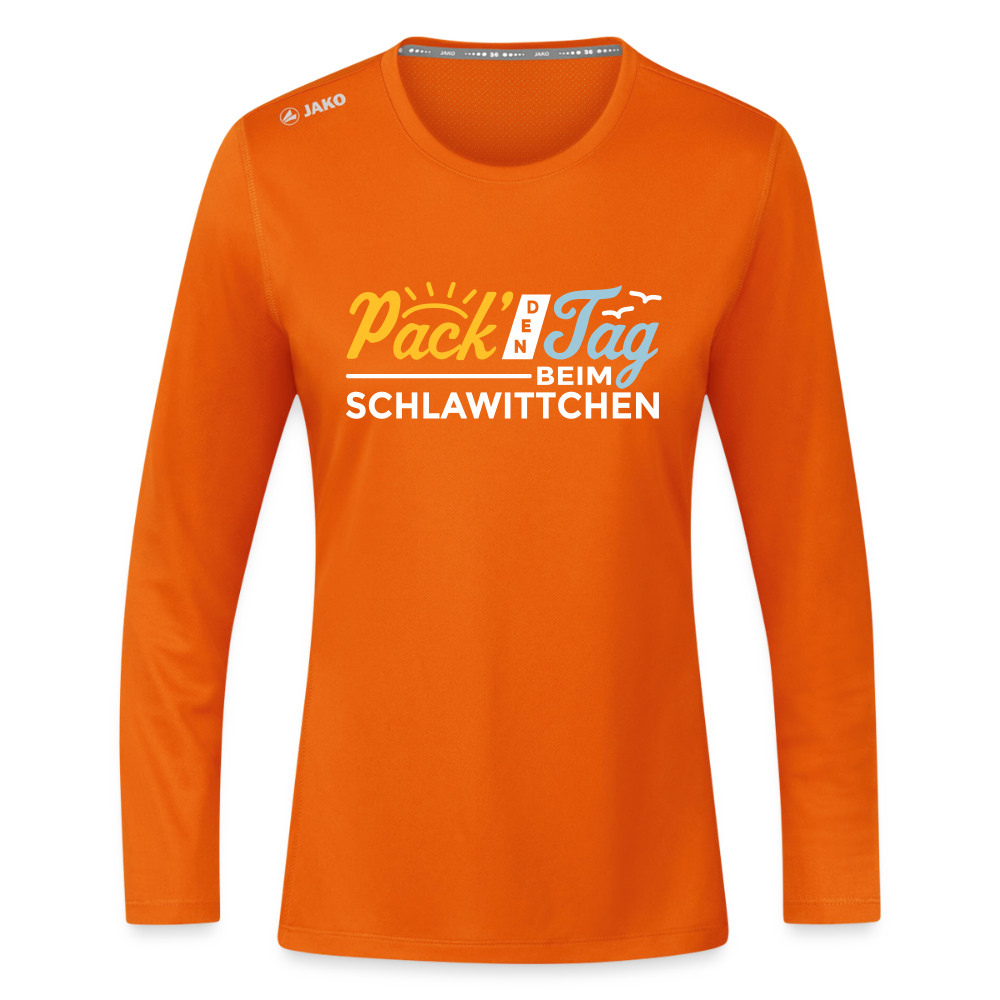 Pack' den Tag beim Schlawittchen - Frauen Sport Langarmshirt - Neonorange