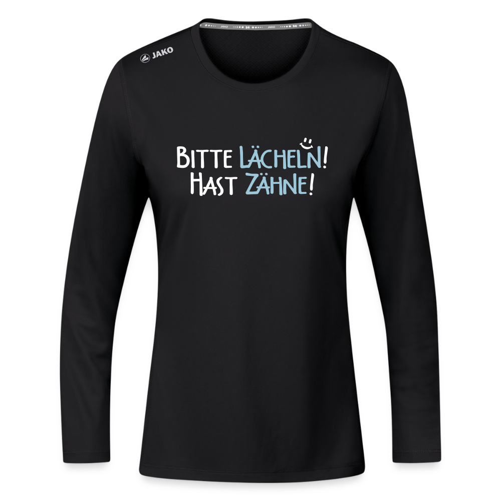 Bitte lächeln! Hast Zähne! - Frauen Sport Langarmshirt - Schwarz