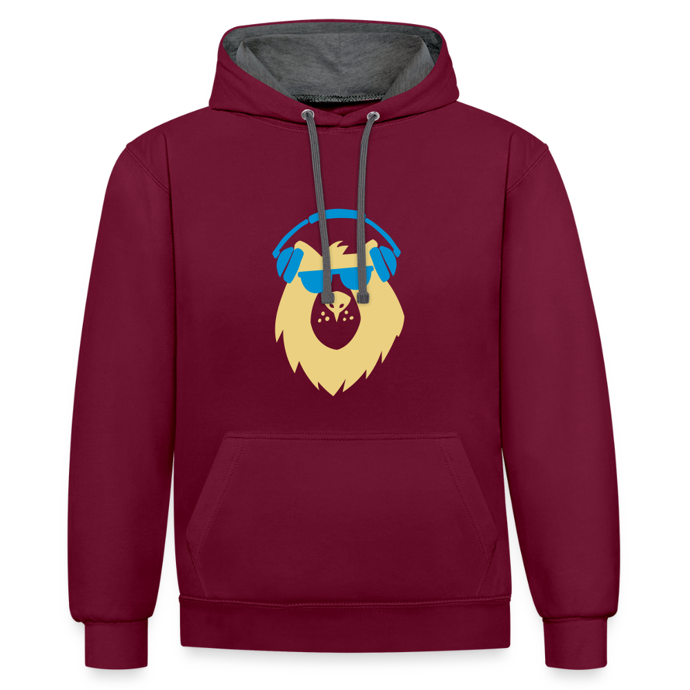 Bär mit Kopfhörern - Kontrast Hoodie - Weinrot/Anthrazit