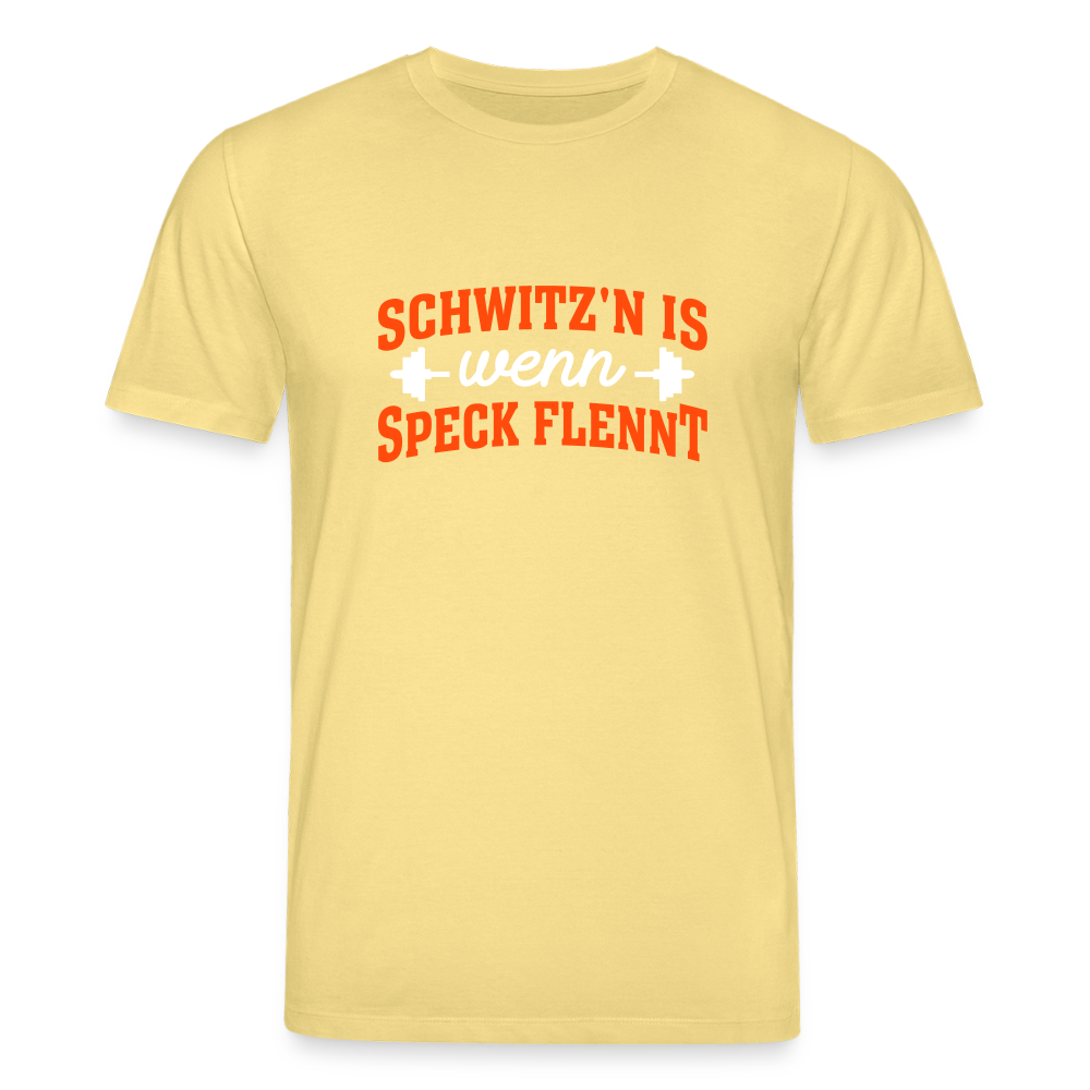 Schwitz'n is wenn Speck flennt - Unisex Bio T-Shirt - Gelb Viva