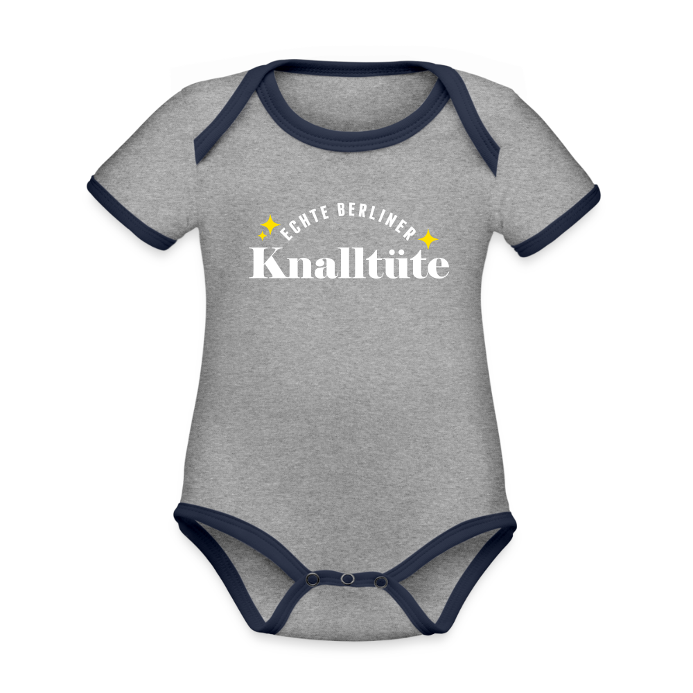 Echte Berliner Knalltüte - Baby Bio-Kurzarm-Kontrastbody - Grau meliert/Navy