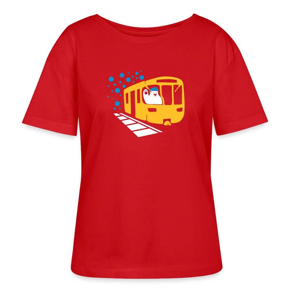 Bär in U-Bahn Kommt - Relaxed Rundhals Frauen Bio-T-Shirt - Rot