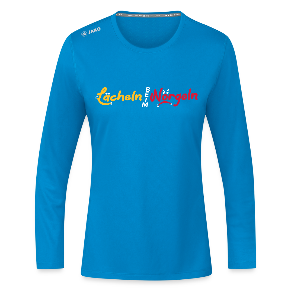 Lächeln beim Nörgeln - Frauen Sport Langarmshirt - Saphirblau