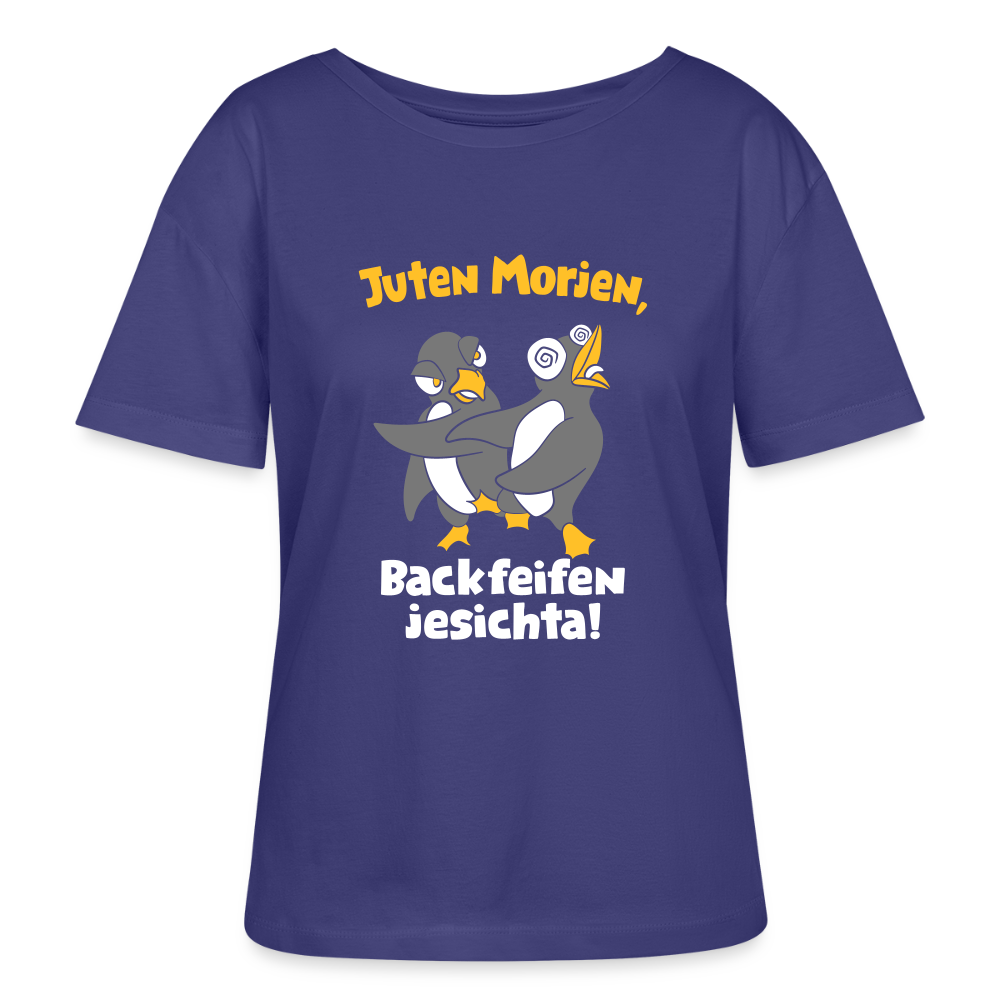 Juten Morjen, Backfeifenjesichta! - Relaxed Rundhals Frauen Bio-T-Shirt - Dämmerung