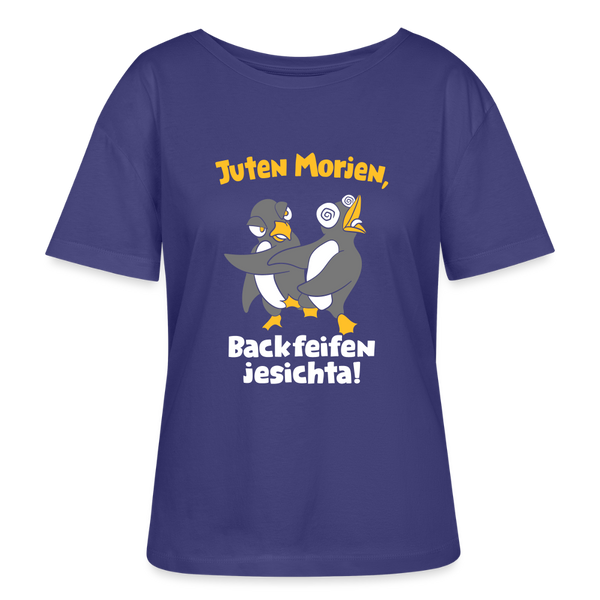 Juten Morjen, Backfeifenjesichta! - Relaxed Rundhals Frauen Bio-T-Shirt - Dämmerung