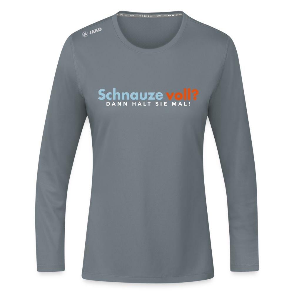 Schnauze voll? Dann halt sie mal! - Frauen Sport Langarmshirt - Grau