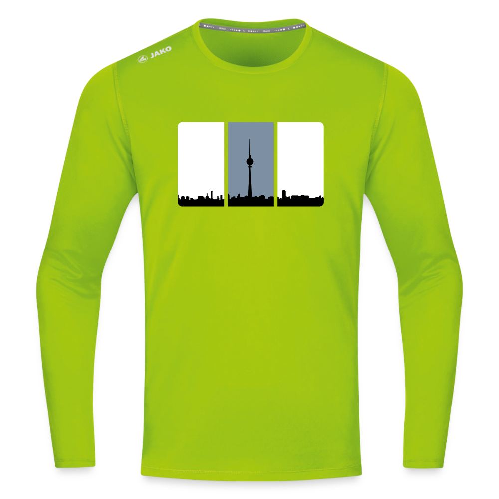 Berliner Skyline in Streifen - Männer Sport Langamshirt - Neongrün