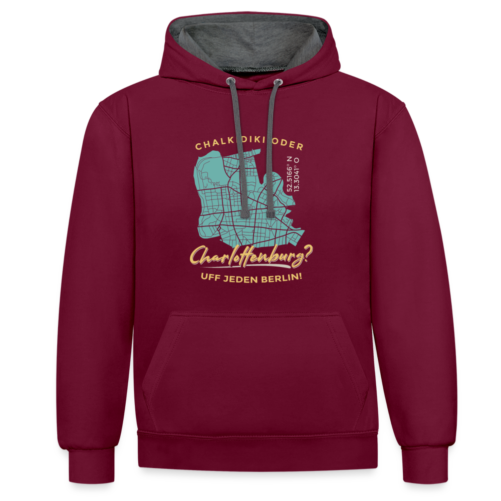 Chalkidiki oder Charlottenburg - Kontrast Hoodie - Weinrot/Anthrazit