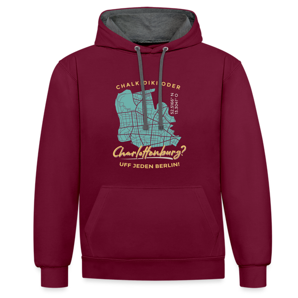 Chalkidiki oder Charlottenburg - Kontrast Hoodie - Weinrot/Anthrazit
