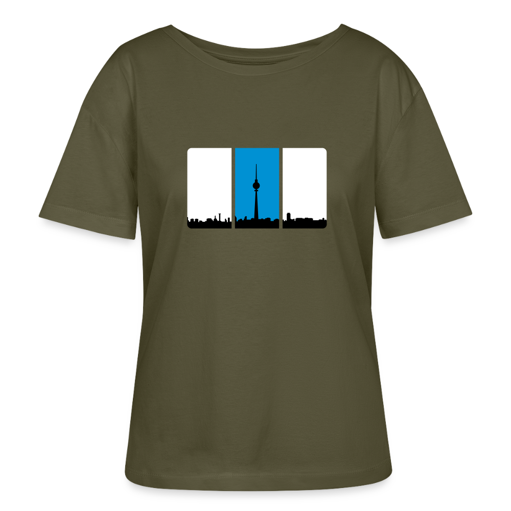 Berliner Skyline in Streifen - Relaxed Rundhals Frauen Bio-T-Shirt - Khaki