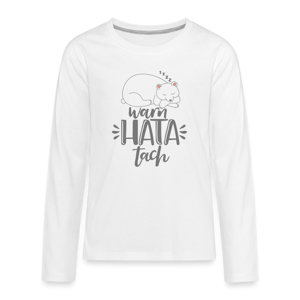 Das Motiv Warn hata Tach auf einem Teenager Langarmshirt.