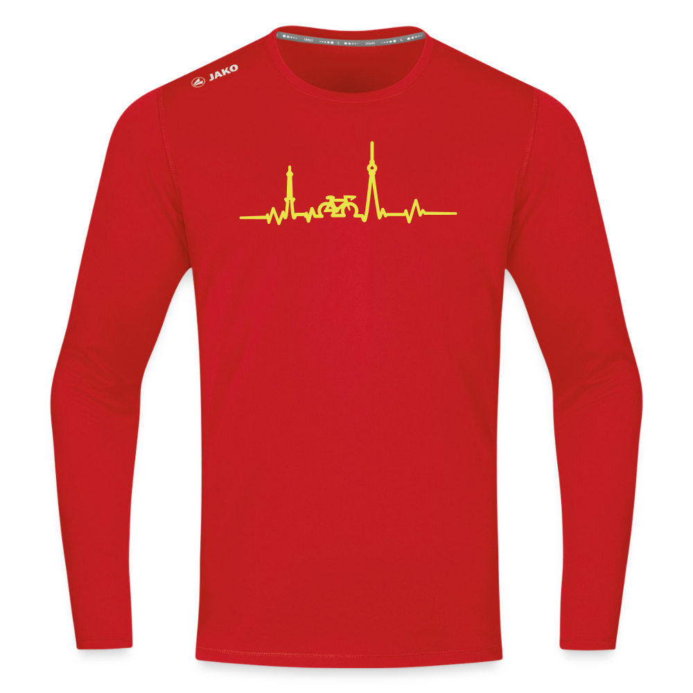 Herzschlag für Fahrradfahrer - Männer Sport Langamshirt - Rot