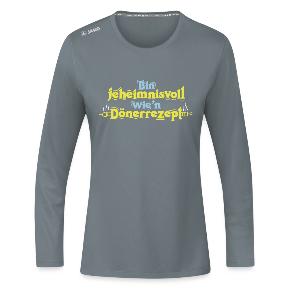 Bin jeheimnisvoll wie'n Dönerrezept. - Frauen Sport Langarmshirt - Grau
