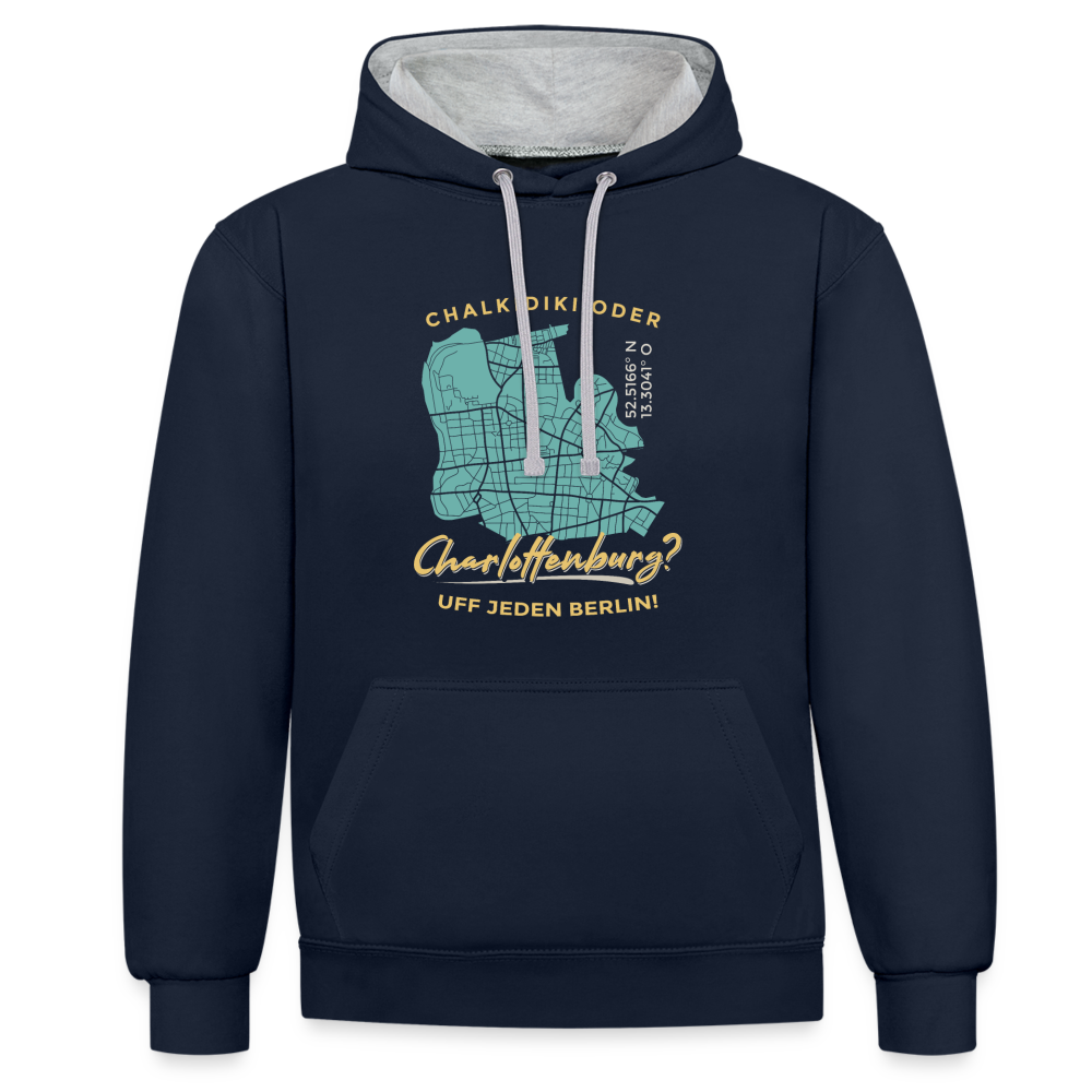 Chalkidiki oder Charlottenburg - Kontrast Hoodie - Navy/Grau meliert