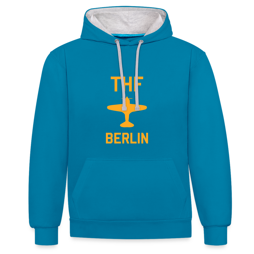 THF - Kontrast Hoodie - Pfauenblau/Grau meliert