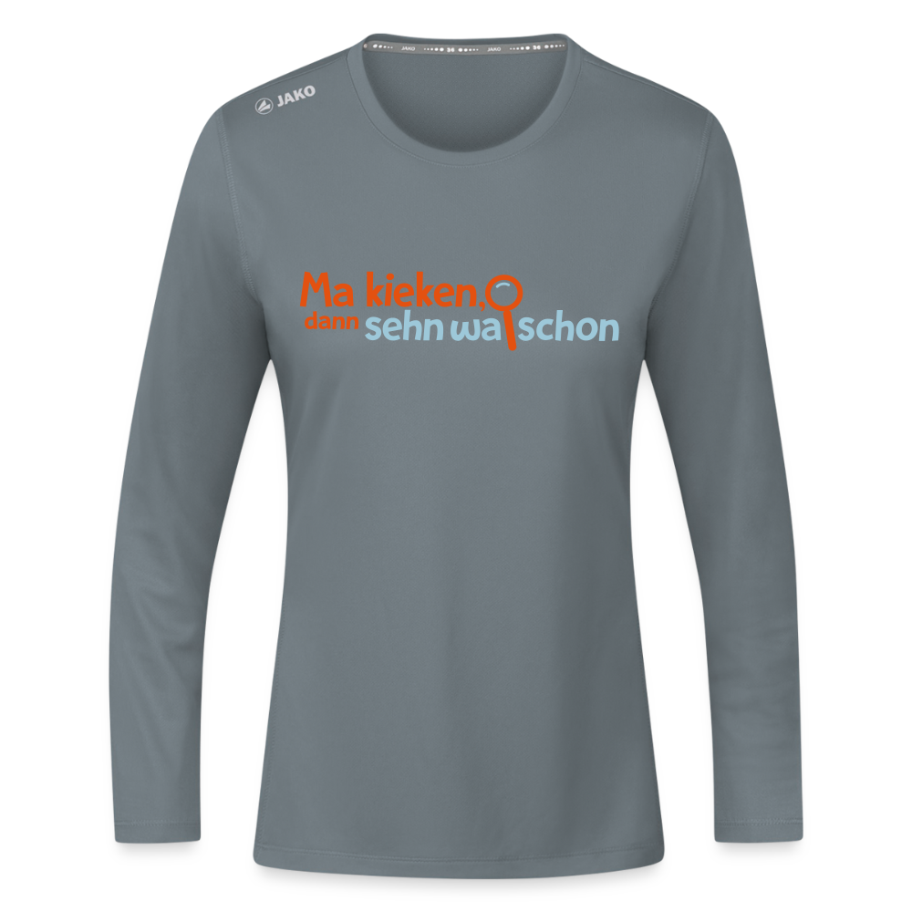 Ma kieken, dann sehn wa schon - Frauen Sport Langarmshirt - Grau