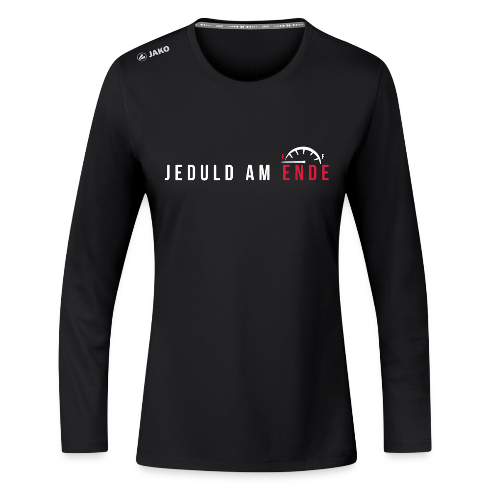 Jeduld am Ende - Frauen Sport Langarmshirt - Schwarz