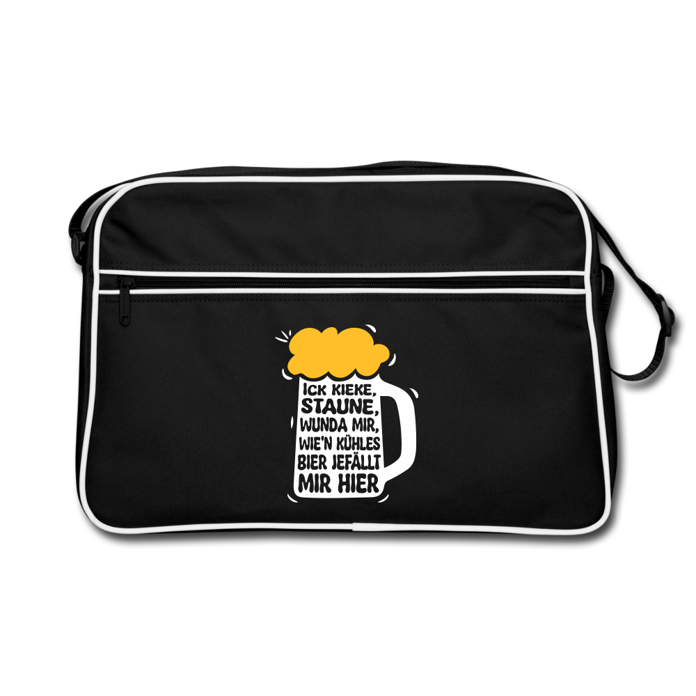 Ick kieke, staune, wunda mir, wie'n kühles Bier jefällt mir hier - Retro Tasche - Schwarz/Weiß