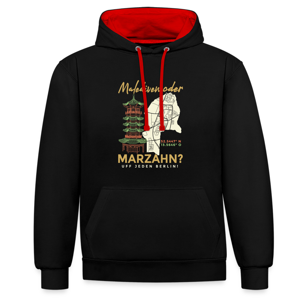 Malediven Oder Marzahn - Kontrast Hoodie - Schwarz/Rot