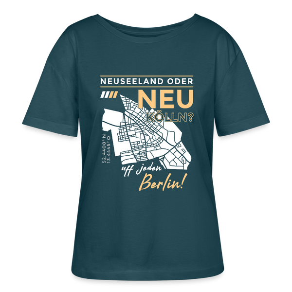 Neuseeland oder Neukölln - Relaxed Rundhals Frauen Bio-T-Shirt - Dunkles Petrol