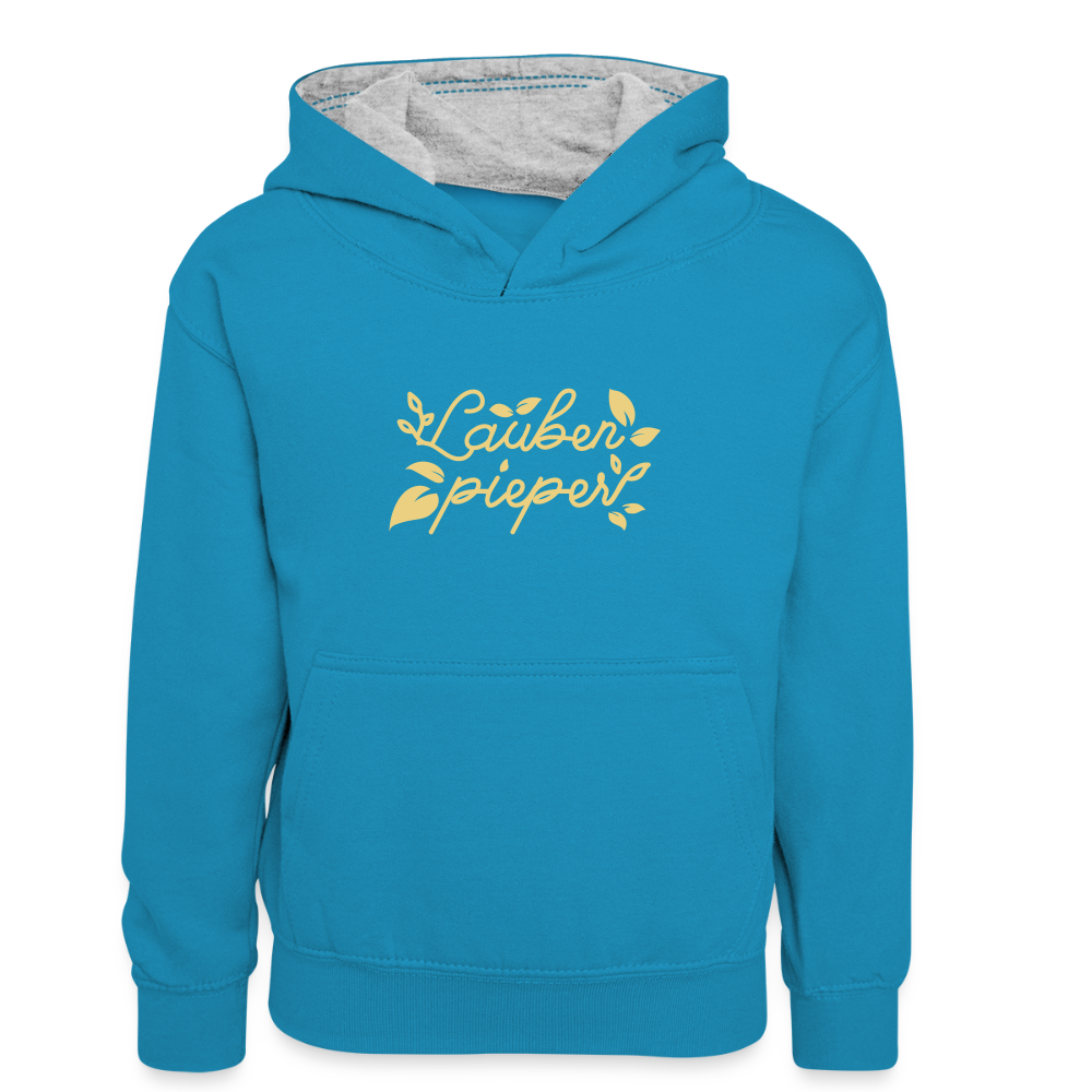 Lauben pieper - Kinder Kontrast-Hoodie - Pfauenblau/Grau meliert
