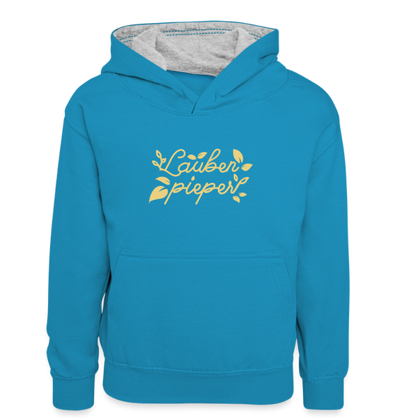 Lauben pieper - Kinder Kontrast-Hoodie - Pfauenblau/Grau meliert