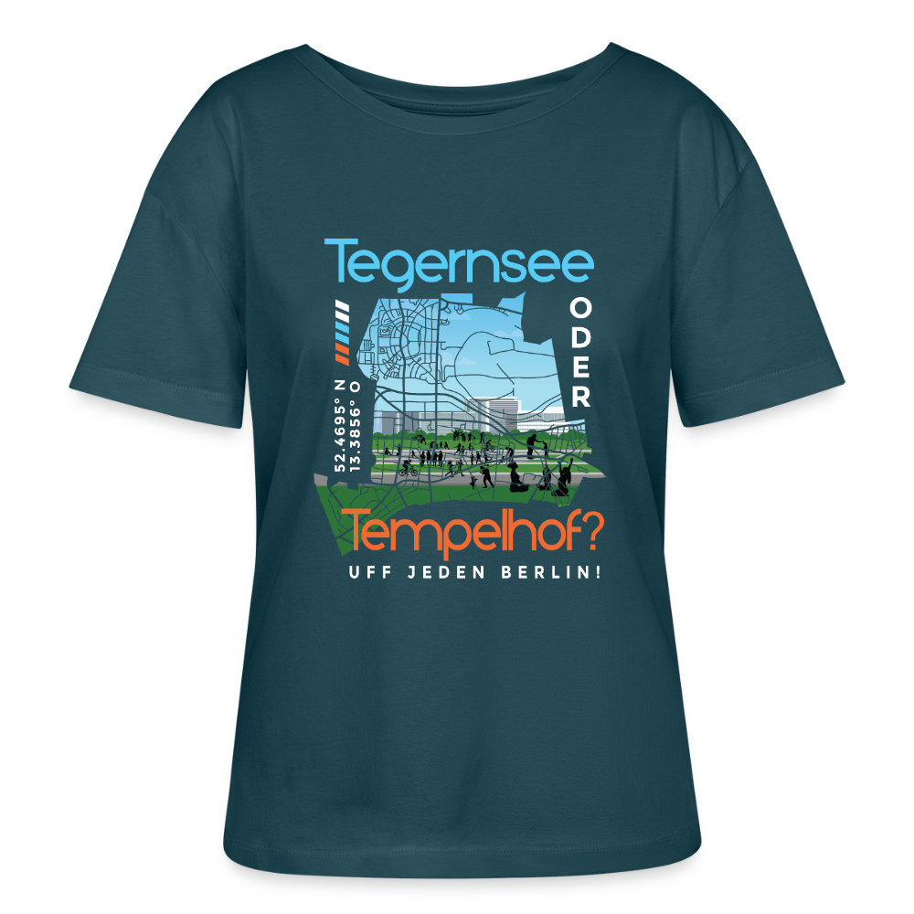 Tegernsee oder Tempelhof - Relaxed Rundhals Frauen Bio-T-Shirt - Dunkles Petrol