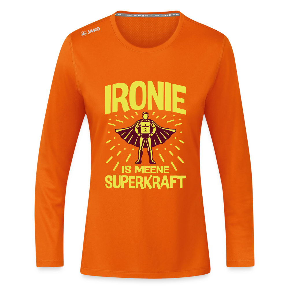 Ironie is meene Superkraft! - Frauen Sport Langarmshirt - Neonorange