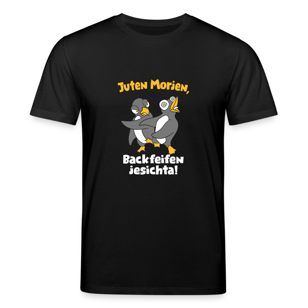 Juten Morjen, Backfeifenjesichta! - Unisex Bio T-Shirt - Schwarz