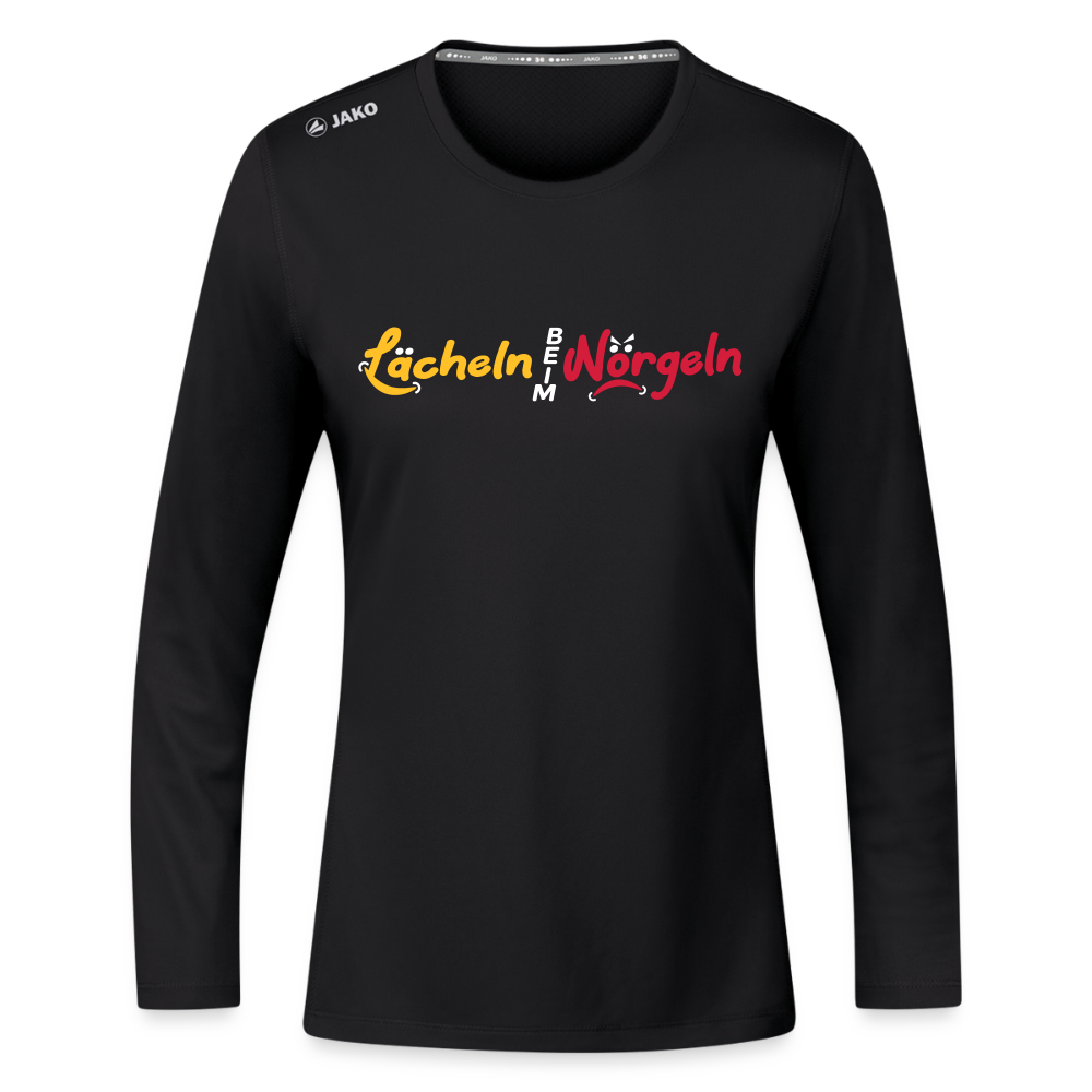 Lächeln beim Nörgeln - Frauen Sport Langarmshirt - Schwarz
