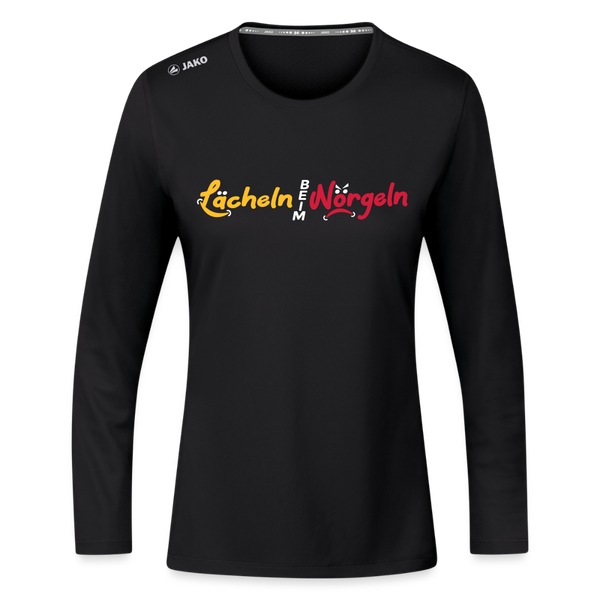 Lächeln beim Nörgeln - Frauen Sport Langarmshirt - Schwarz