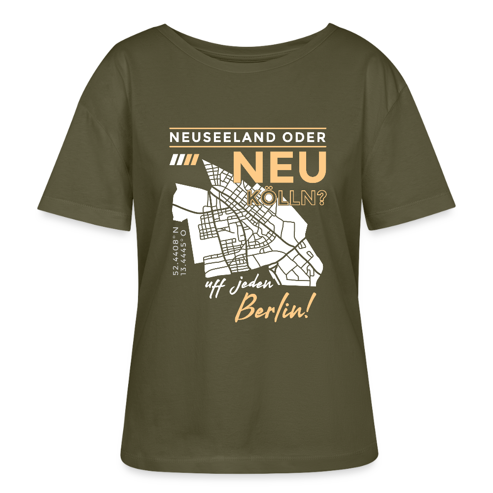 Neuseeland oder Neukölln - Relaxed Rundhals Frauen Bio-T-Shirt - Khaki