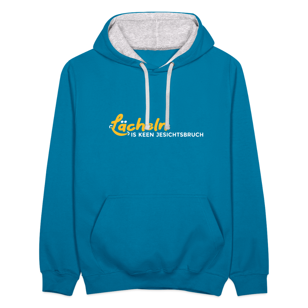 Lächeln is keen Jesichtsbruch - Kontrast Hoodie - Pfauenblau/Grau meliert