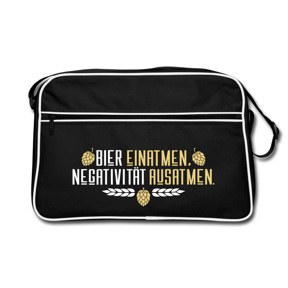 Bier einatmen, Negativität ausatmen. - Retro Tasche - Schwarz/Weiß