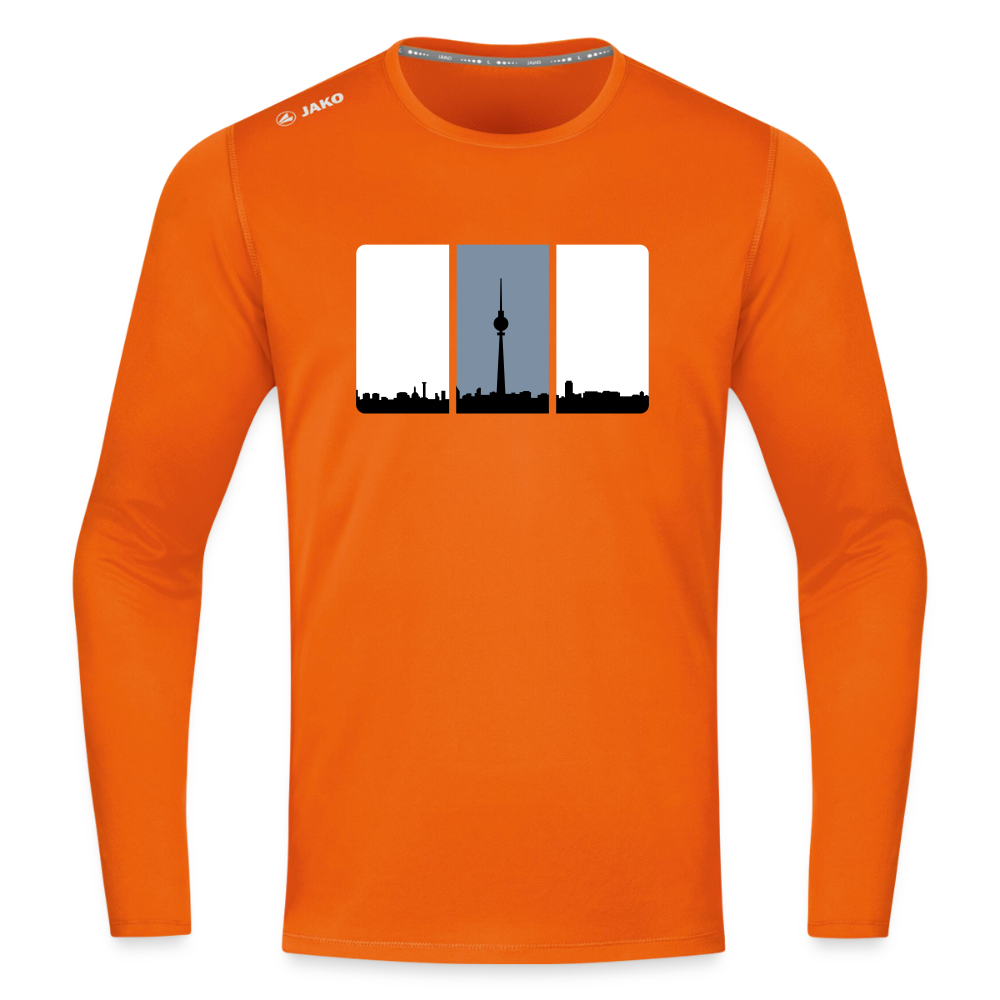 Berliner Skyline in Streifen - Männer Sport Langamshirt - Neonorange
