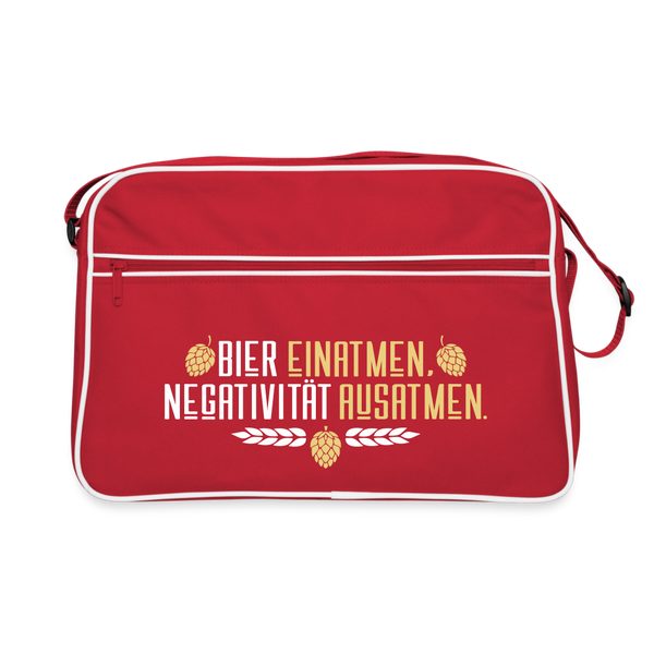 Bier einatmen, Negativität ausatmen. - Retro Tasche - Rot/Weiß