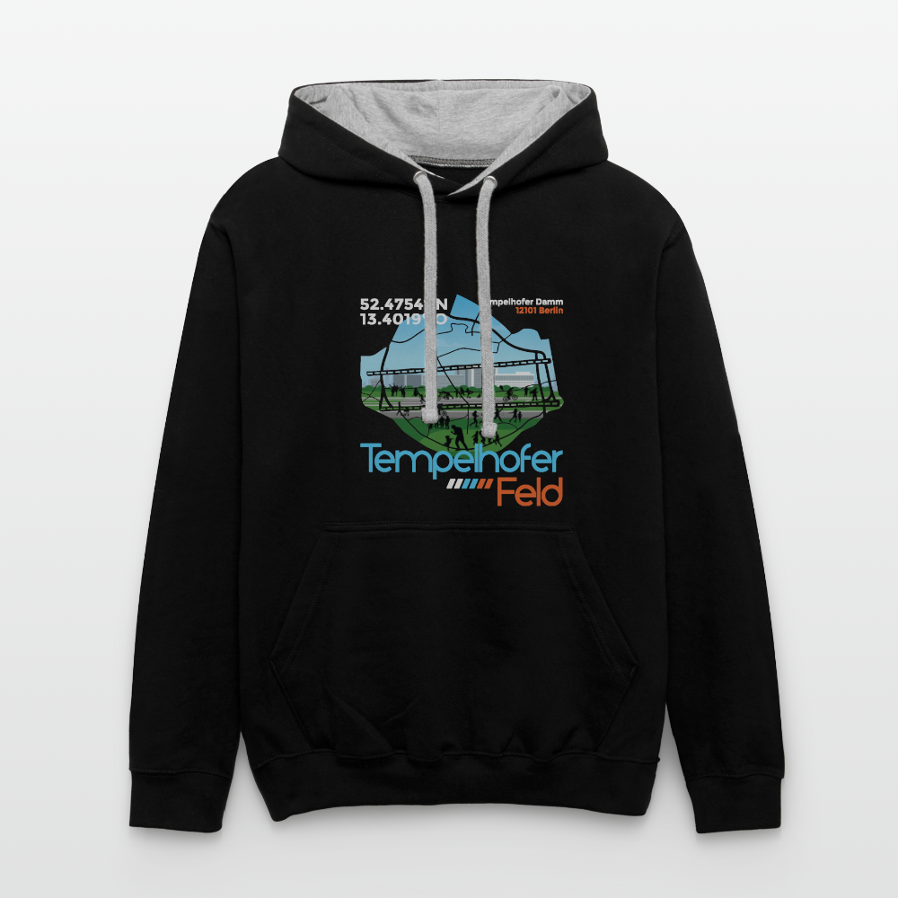 Tempelhofer Feld - Kontrast Hoodie - Schwarz/Grau meliert