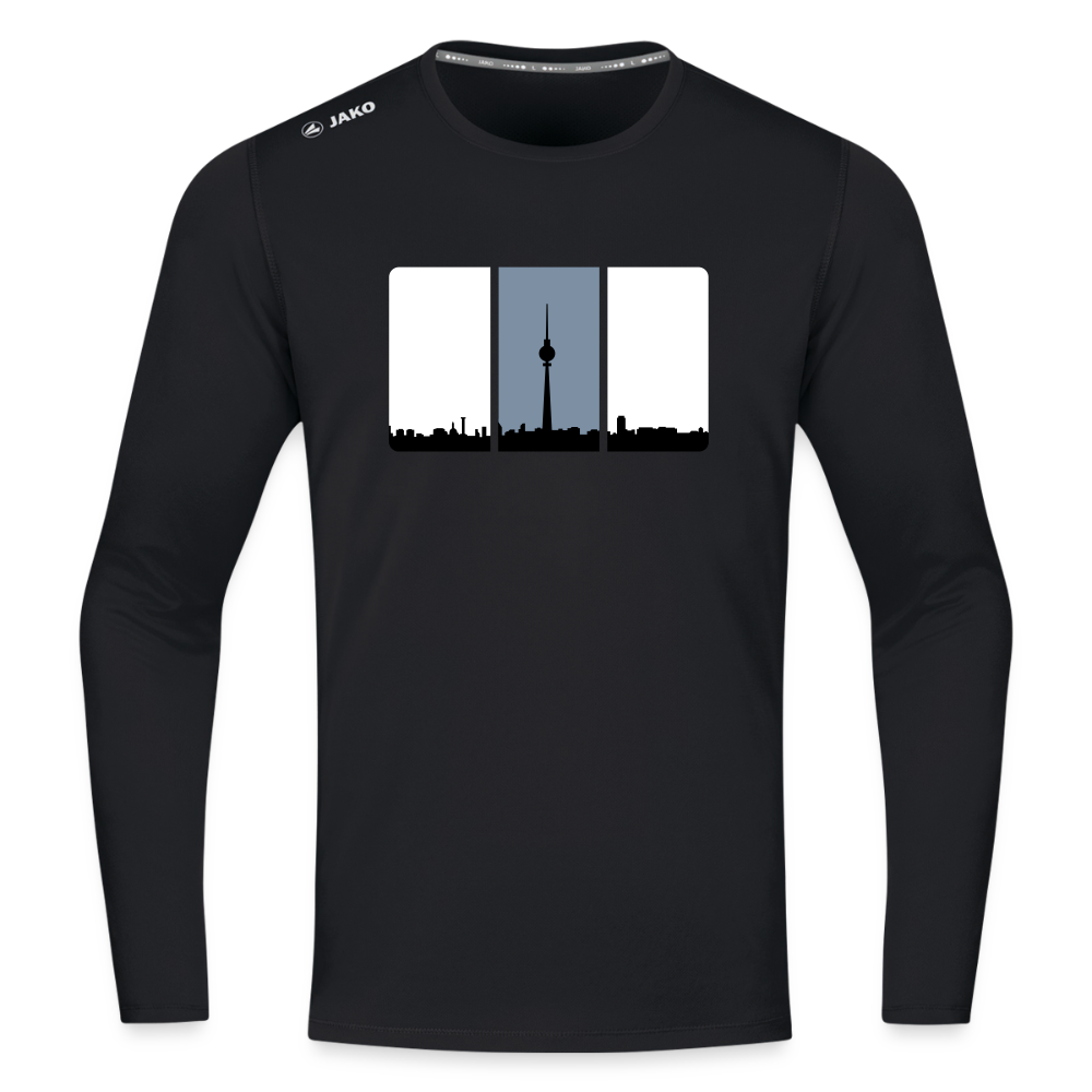 Berliner Skyline in Streifen - Männer Sport Langamshirt - Schwarz