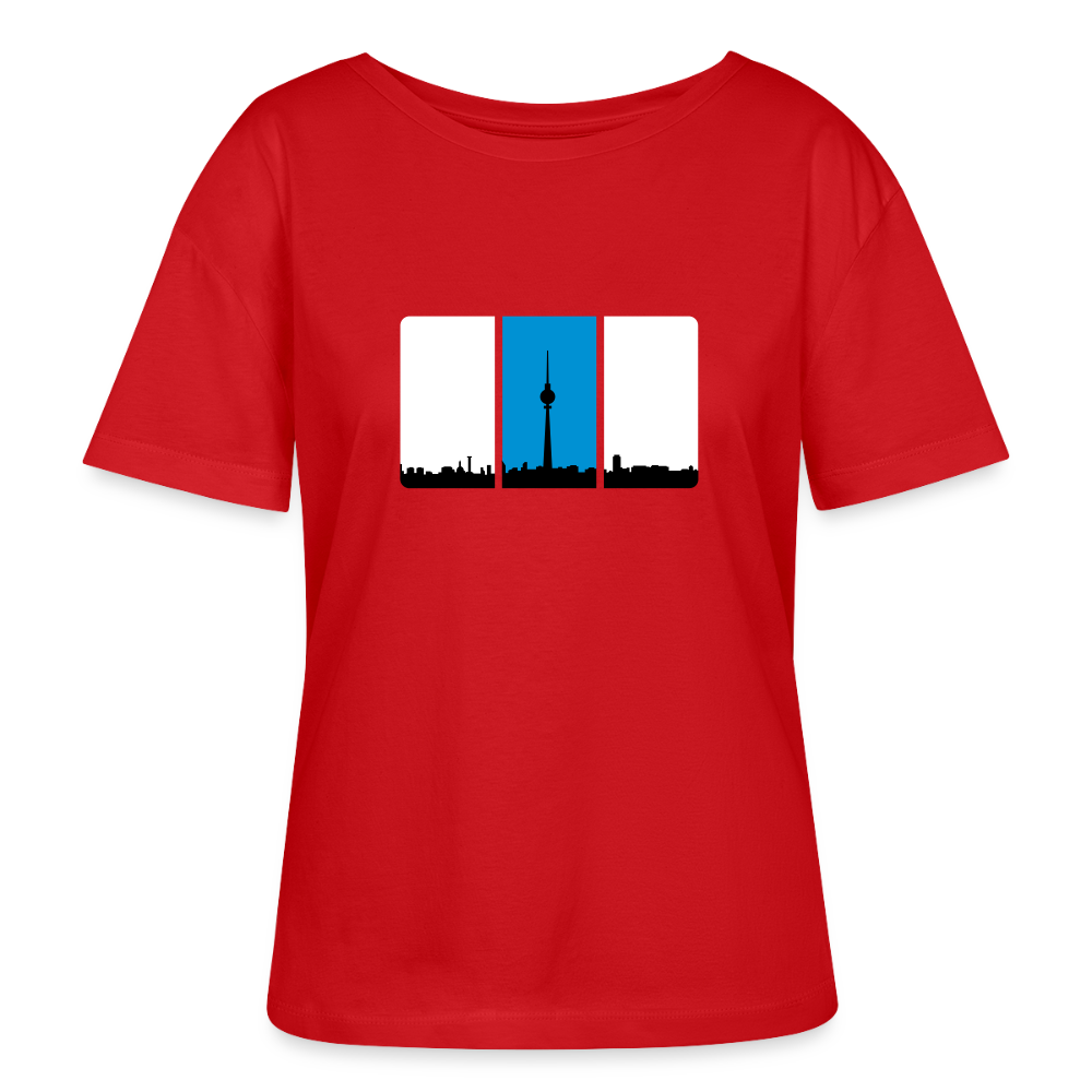 Berliner Skyline in Streifen - Relaxed Rundhals Frauen Bio-T-Shirt - Rot