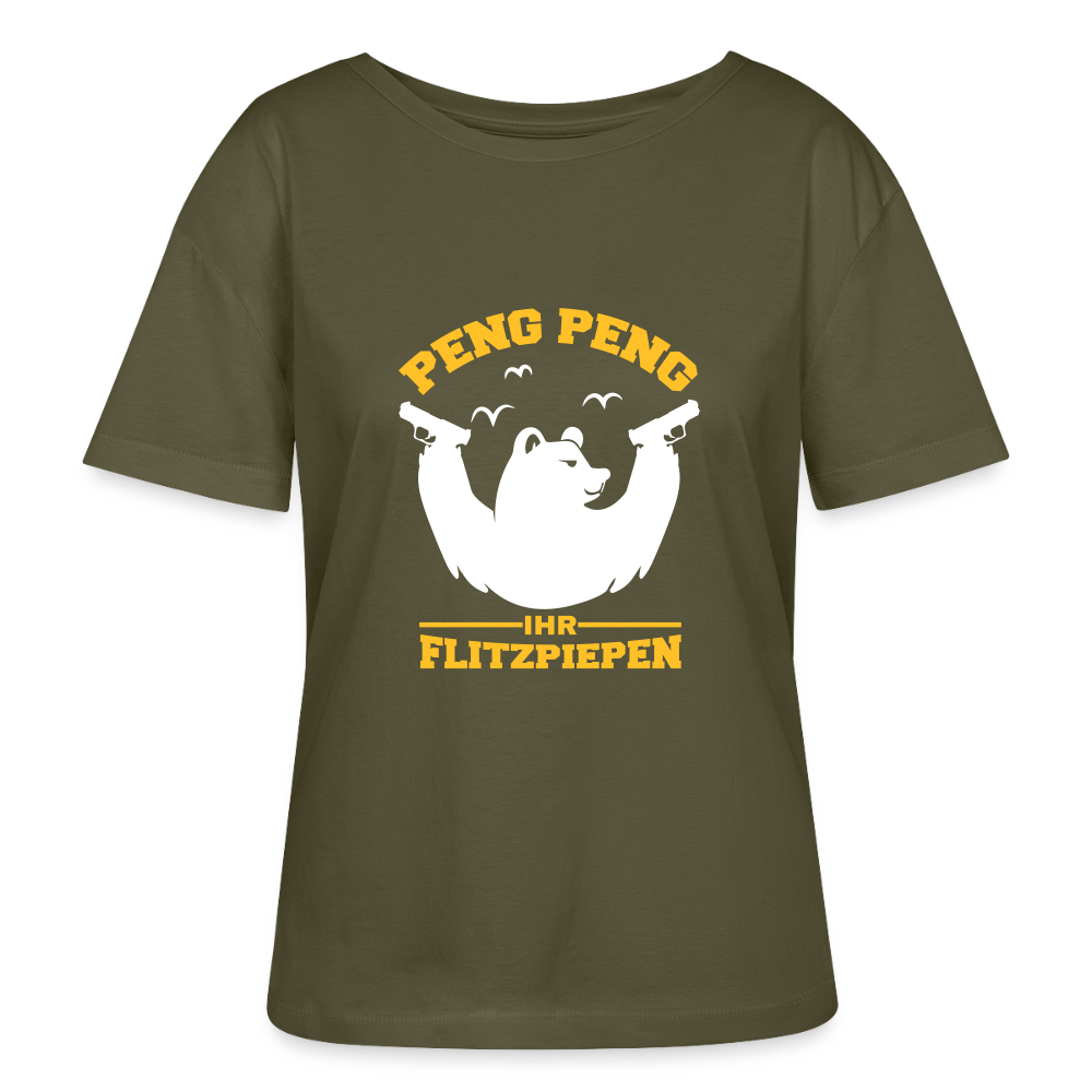 Peng Peng - Relaxed Rundhals Frauen Bio-T-Shirt - Khaki