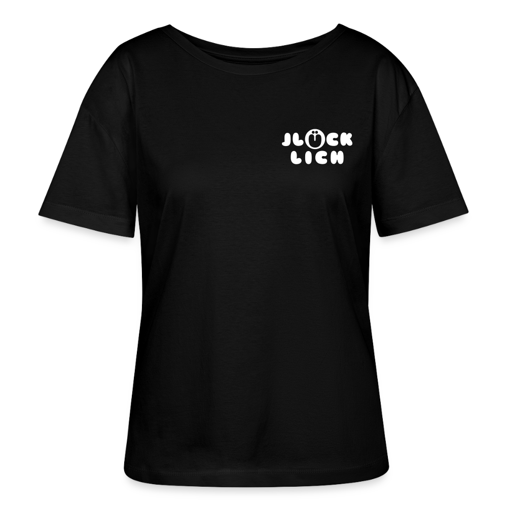 Jlücklich - Relaxed Rundhals Frauen Bio-T-Shirt - Schwarz