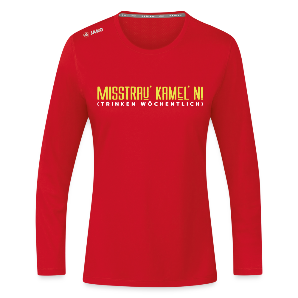 Misstrau' Kamel'n! (trinken wöchentlich) - Frauen Sport Langarmshirt - Rot